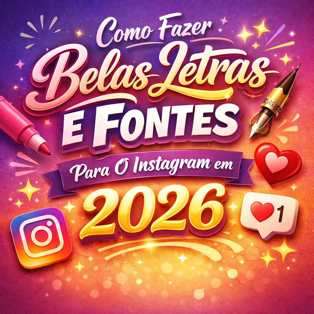 Como fazer belas letras e fontes para o Instagram - Design elegante com tipografia dourada cursiva mostrando exemplos de letras personalizadas para posts e stories