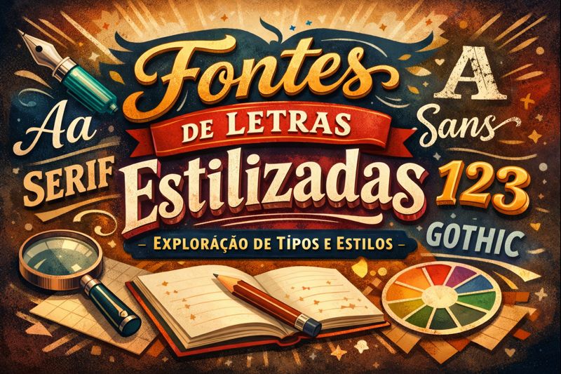 Fontes de letras estilizadas com diferentes tipos e estilos tipográficos para design e redes sociais